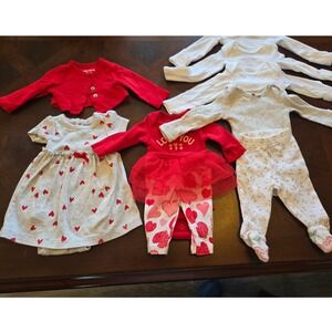 Carters Baby Girls Preemie Clothes Lot 9pc Hearts Valentines Bodysuits Dress Set